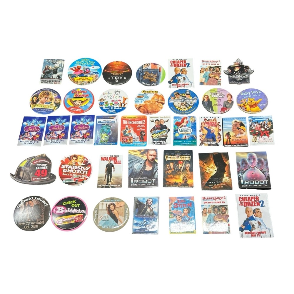Vintage 2000s Movie Music Promo Button Pin Lot Disney Pixar Shania Twain‎ 38pc